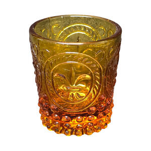 Vintage Fleur-De-Lys Mini Jar Shot Glass Votive Candle Holder Home Decor Display